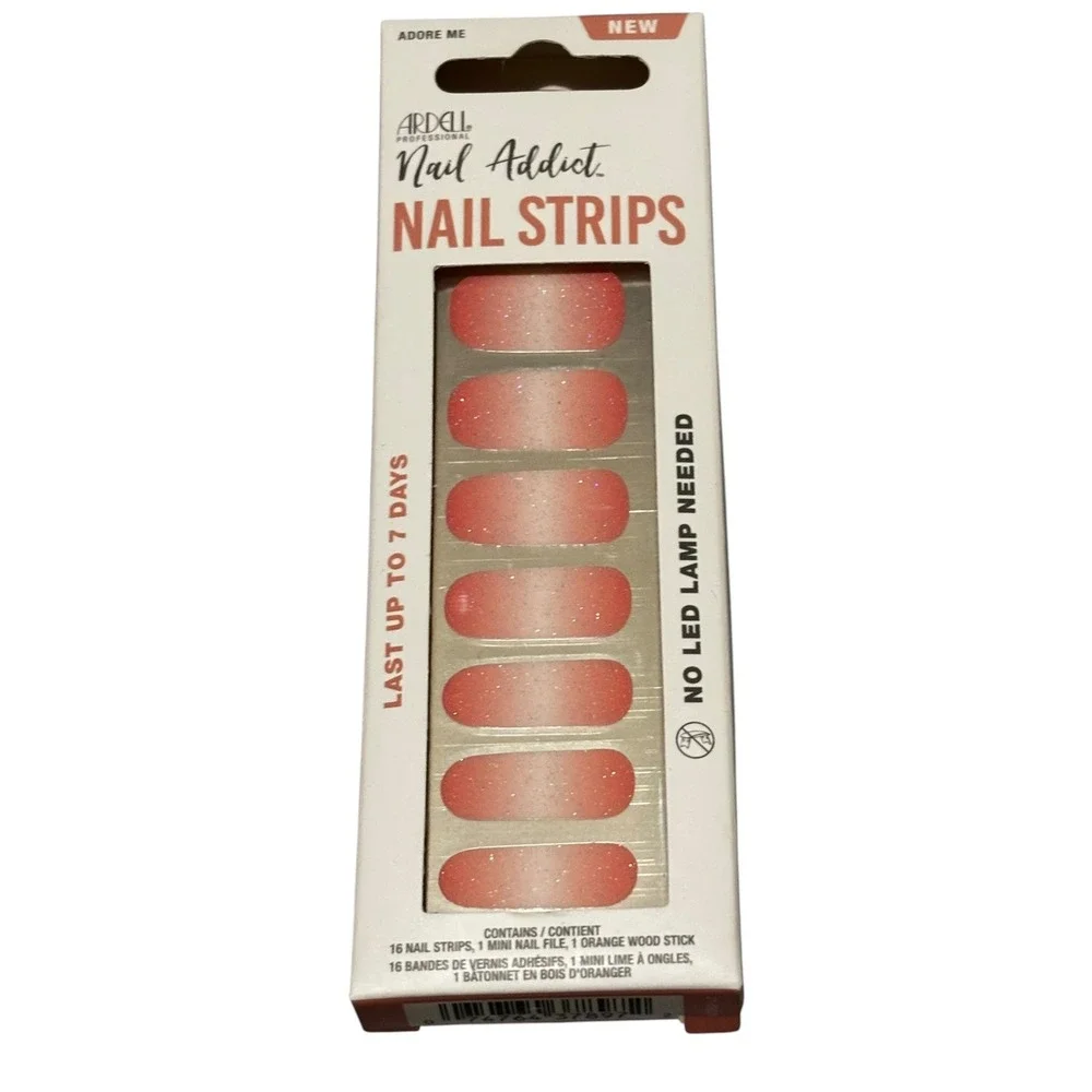 Ardell Nail Addict Nail Strips Adore Me Peach Ombre Glitter 16ct New 37897